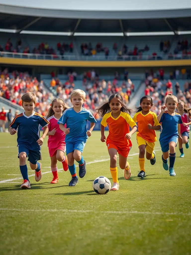 An image of young football players participating in a friendly match, showcasing sportsmanship and competitive spirit.